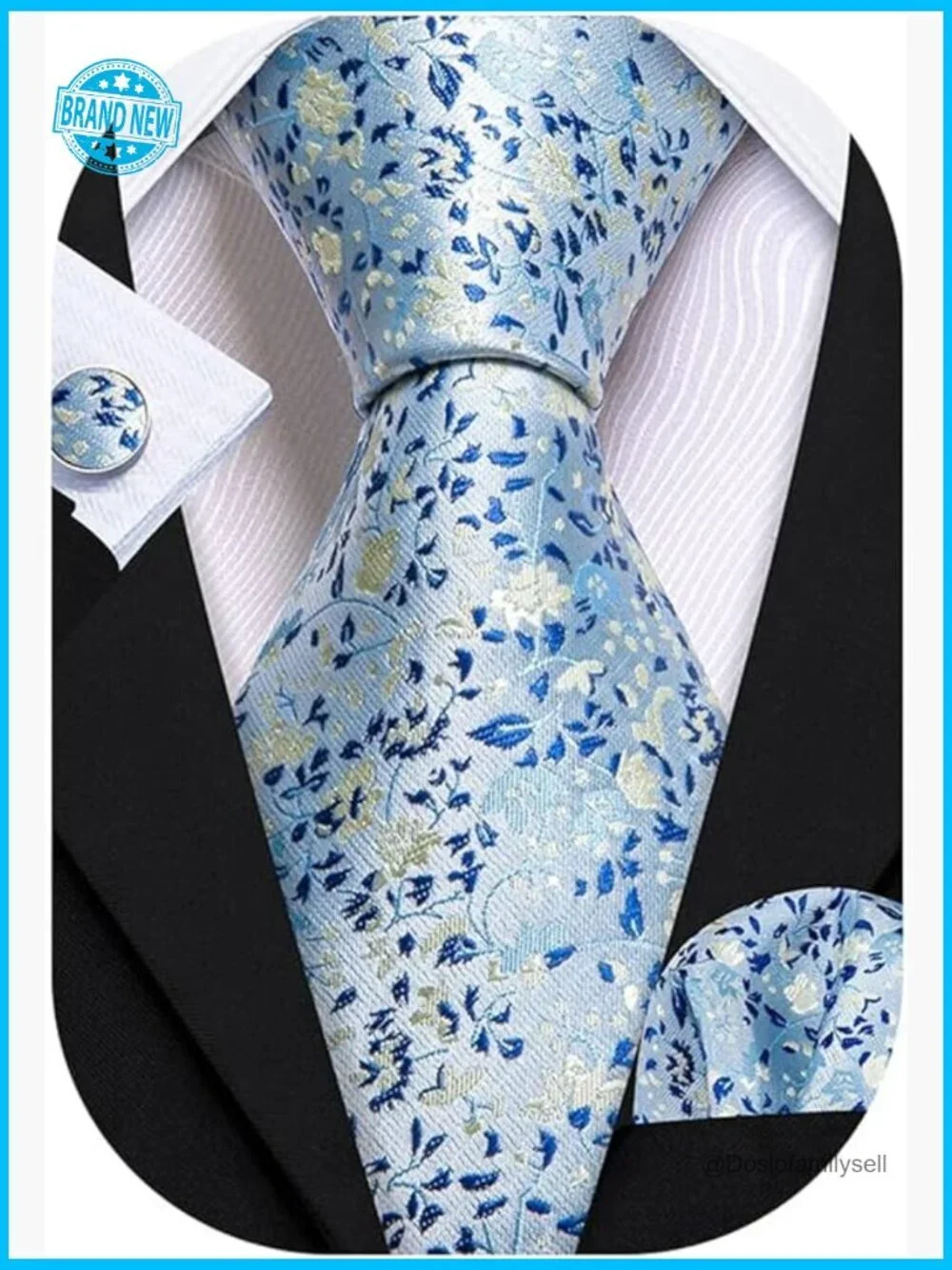 Silk Floral Tie Set with Cufflinks Elegant Retro Wedding Party Accessories